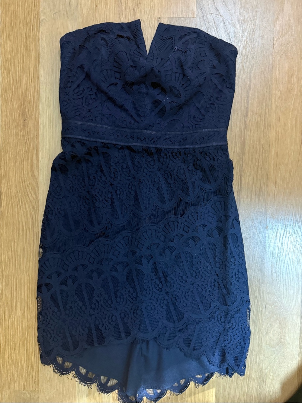 Adelyn Rae Strapless Navy Lace Cocktail Dress